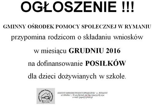 Ogloszenie wnioski o posilek 12.2016