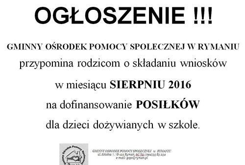 Ogloszenie wnioski o posilek 2016