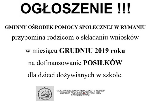 Wnioski na posilki w GRUDNIU 2019