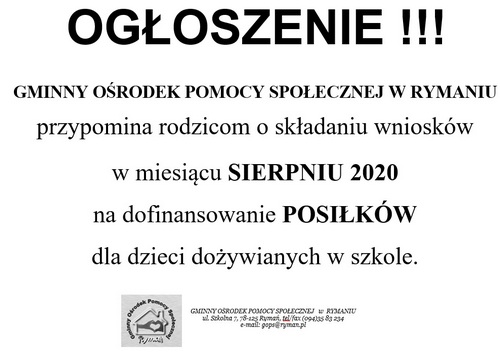 Wnioski na posilki w SIERPNIU 2020