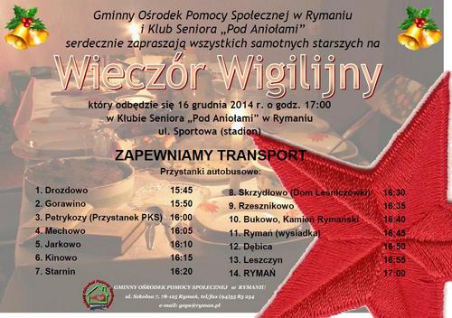 Wigilia 2014 rozklad jazdy 500